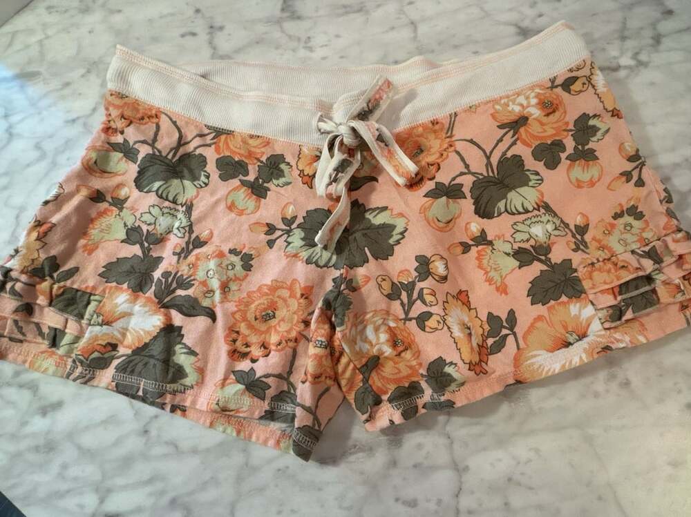 Sundance Floral Print Cotton Lounge Shorts with Ruffle Hem Size S